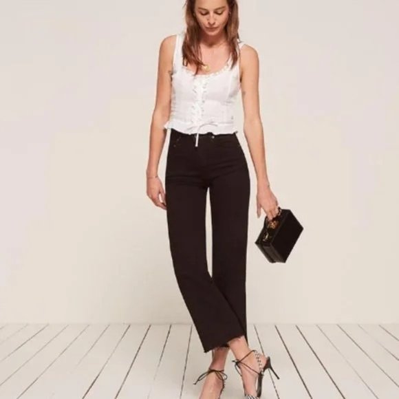 Reformation Denim - Reformation Womens Cut Off Raw Hem Black Distressed Hem Size 25 Stretch Flood